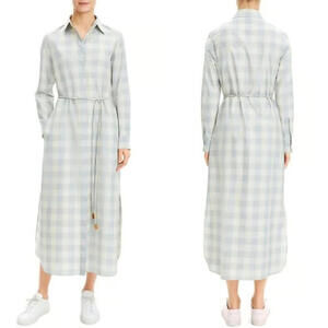 THEORY Maxi Belted Shirt dress Silk Cotton Check Size P Cottagecore Farmhouse